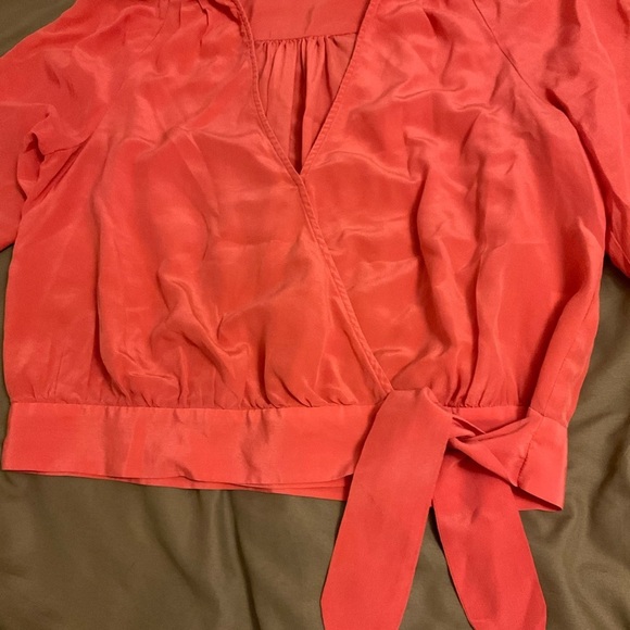 Madewell | Tops | Madewell Silk Sash Tie Front Wrap Coral Crop Top - Picture 6 of 13